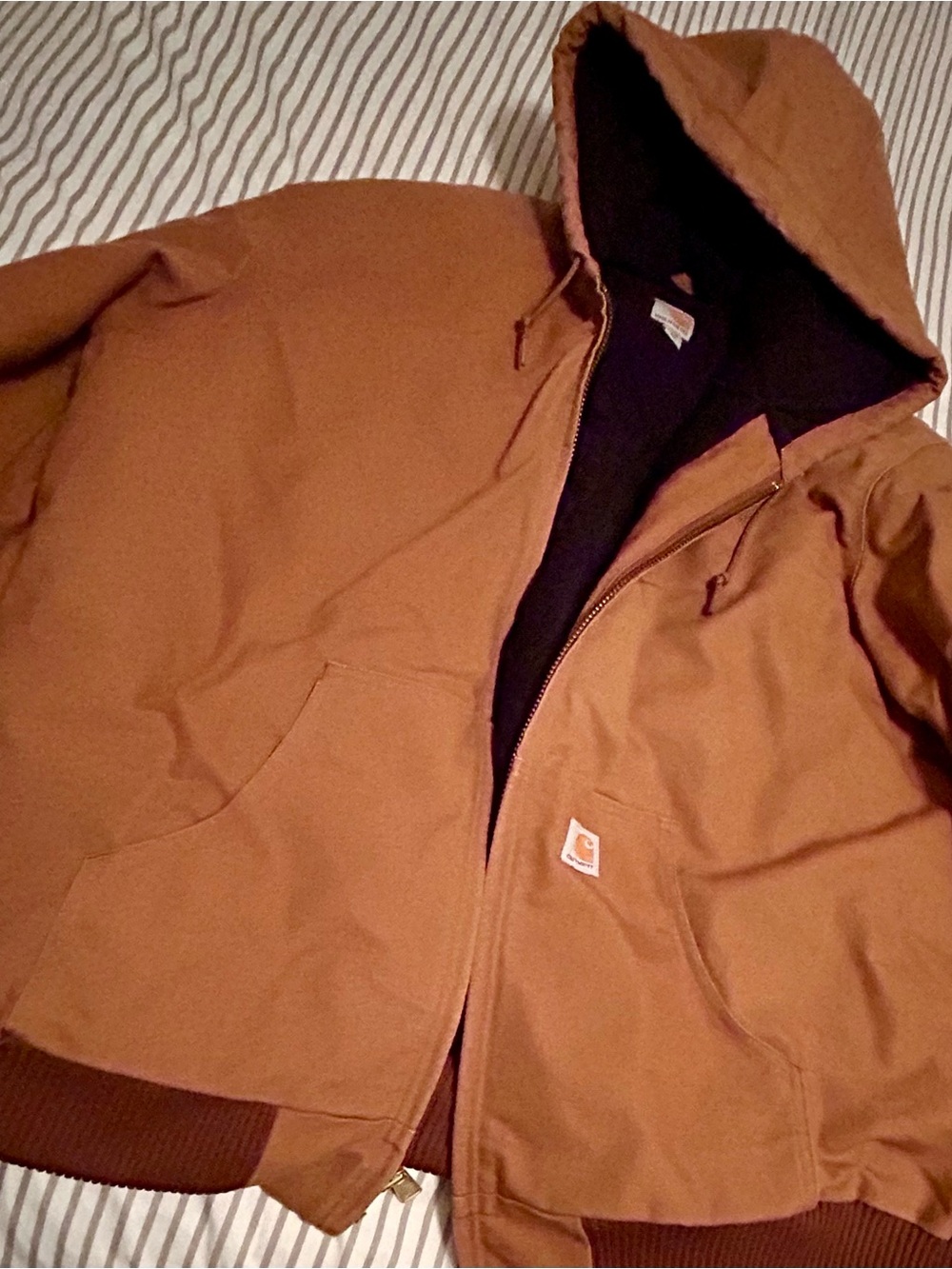 Carhartt Tan Hooded Work Puffer Jacket